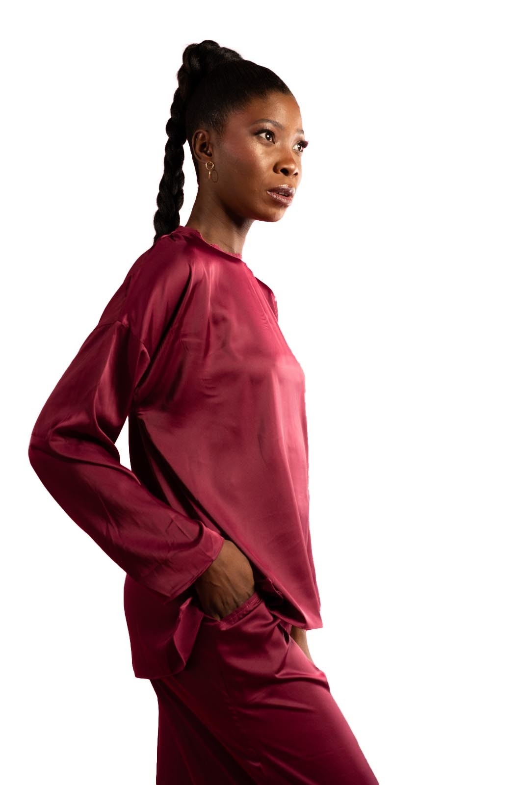 Burgundy store satin top