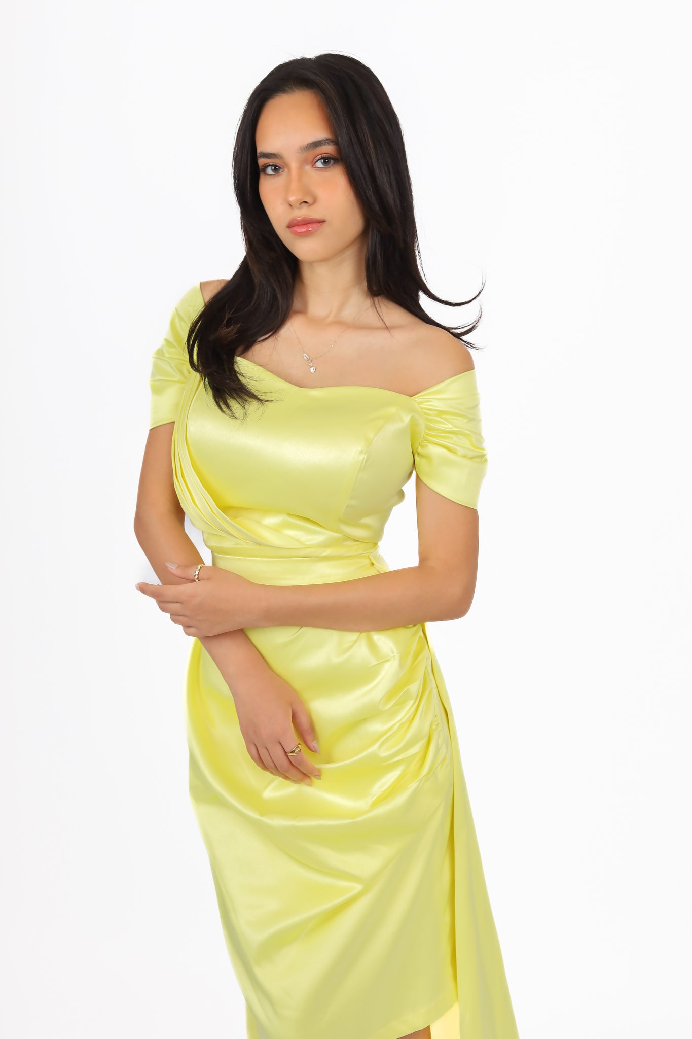 short satin dress with extention soiree